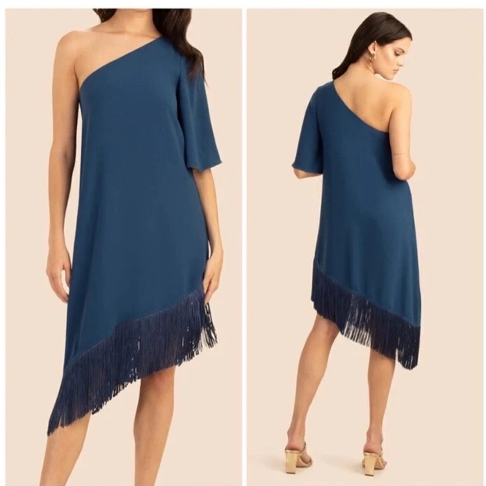 Trina Turk One Shoulder Gull Blue/Teal Flapper Style Dress Sz M • NWT
